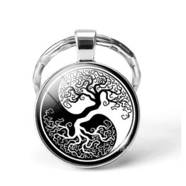 Přívěšek na klíče kovový Monáda Jin-Jang Strom života černobílá