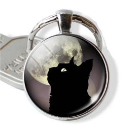 Přívěšek na klíče na kabelku kovový Kočka při úplňku