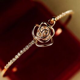 Náramek Růže s krystalem elegantní barva zlatá